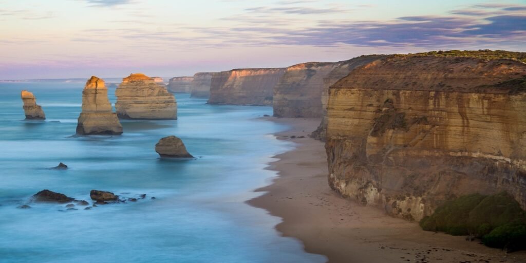 Beaches of Melbourne, The Twelve Apostles along the Great Ocean Road near Melbourne at sunrise.