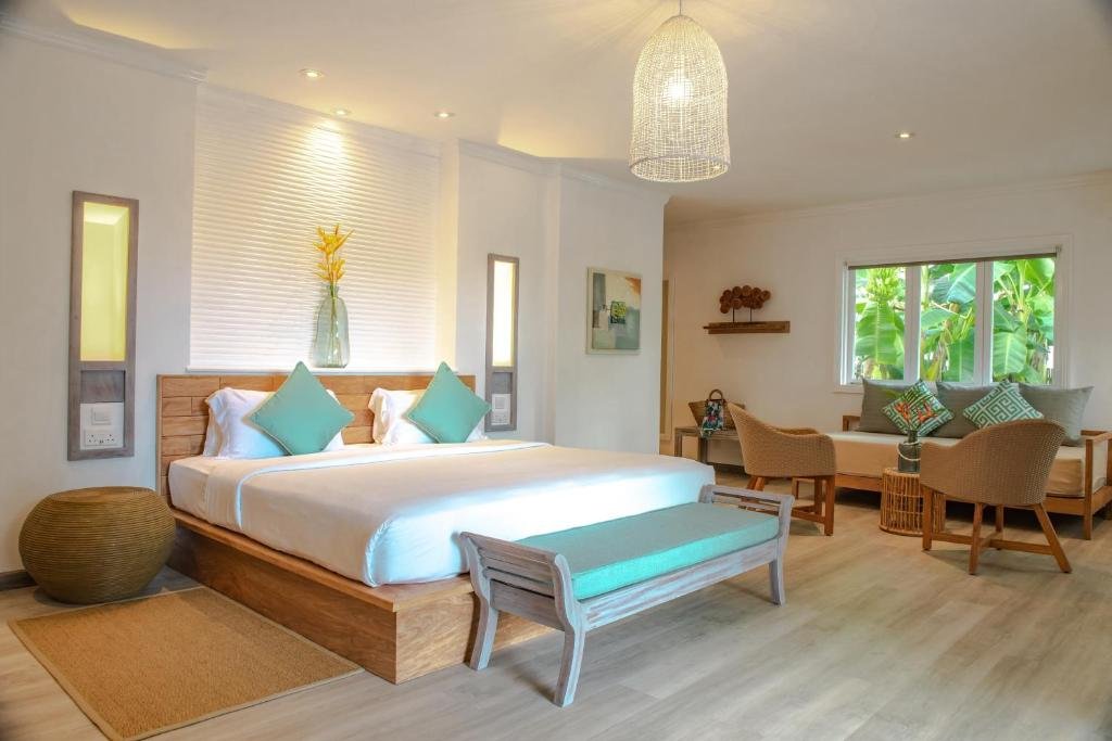 Bright guest suite interior at Hotel L’Archipel Praslin Island