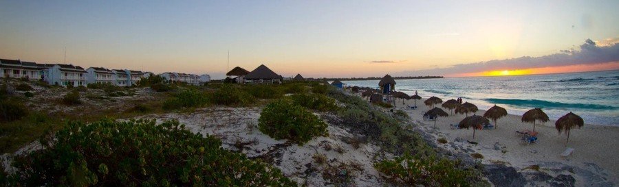 sunset over the beach and resort coastline in Cayo Largo Cuba