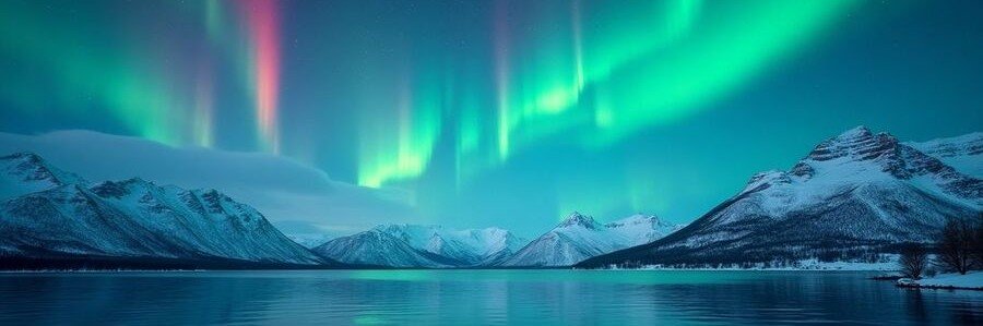 Northern Lights over snow-covered mountains and water during Alaska cruise