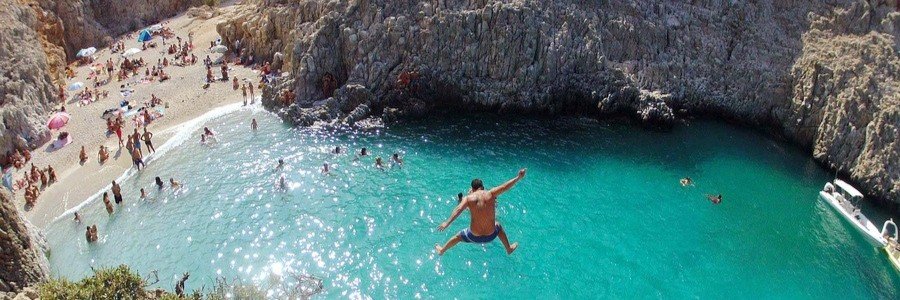 Crete Beaches at Seitan Limania with cliffs and blue water