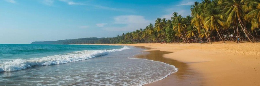 Golden sand and swaying palm trees along Casuarina Beach near Darwin in Australia's Northern Territory.