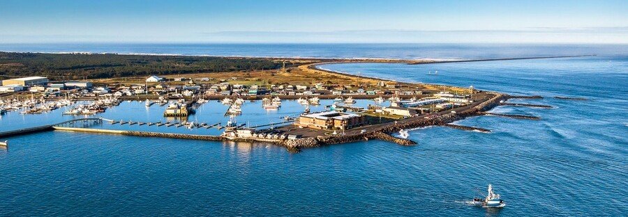 Westport Connecticut marina aerial view with boats harbor coastline and Long Island Sound