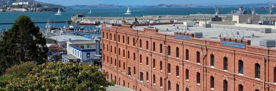 Exterior view of the historic Argonaut Hotel overlooking San Francisco Bay near Fisherman's Wharf.
