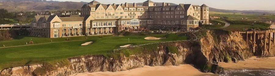 The Ritz-Carlton Half Moon Bay resort and championship golf course perched on a rocky coastal cliffside