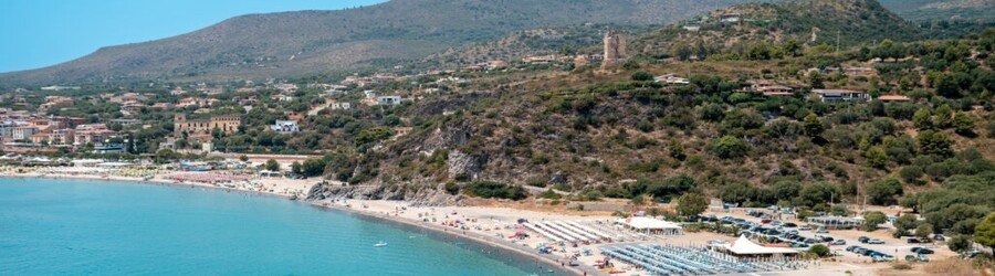 Cilento Coast near Camerota with sandy beach and hills in Salerno province