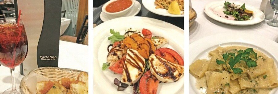 Italian seafood dishes and pasta served at a restaurant in Portofino