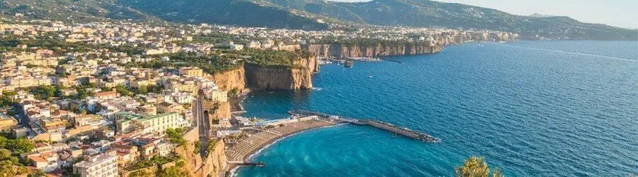 Sorrento and Amalfi Coast shoreline with turquoise water and cliffs