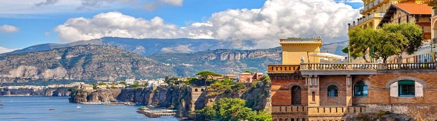 Cliffside buildings in Sorrento overlooking the Bay of Naples