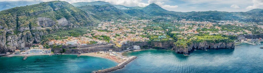 Aerial view of Sorrento town, marina, and surrounding coastline