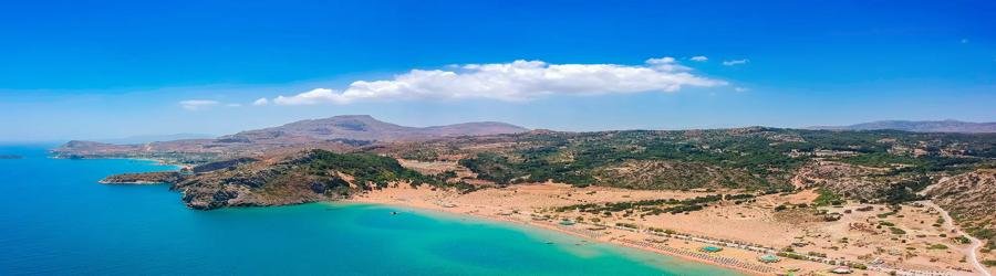 Tsambika Beach with golden sand and turquoise water in the beautiful Rhodes Greece.