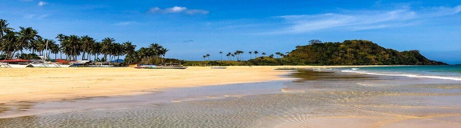 Nacpan Beach in El Nido with golden sand and palm trees