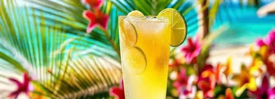 Refreshing banana caipirinha cocktail with lime served at a tropical beach in Brazil