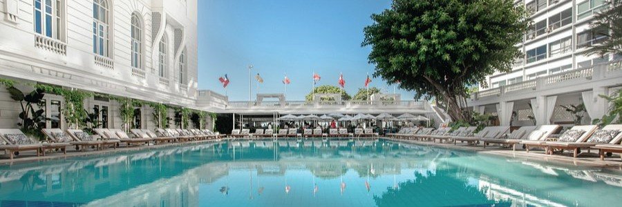 The luxury swimming pool at Copacabana Palace hotel in Rio de Janeiro