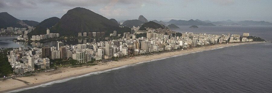Aerial view of Ipanema Beach and city skyline in Rio de Janeiro Brazil