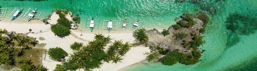 White sand beach with palm trees in the Philippine Islands