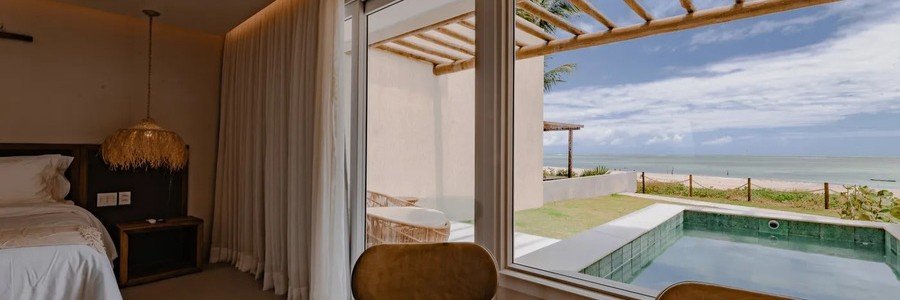 Pousada Aysú Room with Private Pool in Maragogi | Beach Travel Destinations Guest room with a private plunge pool and ocean view at Pousada Aysú in Maragogi, Brazil