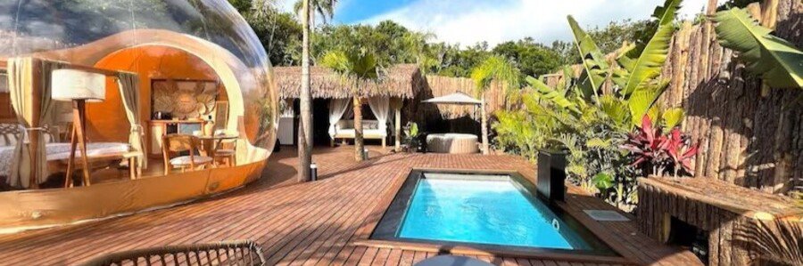 Zion Bubble Glamping Experience | Beach Travel Destinations Luxury bubble accommodation with private pool at Zion Bubble Glamping in Florianópolis.