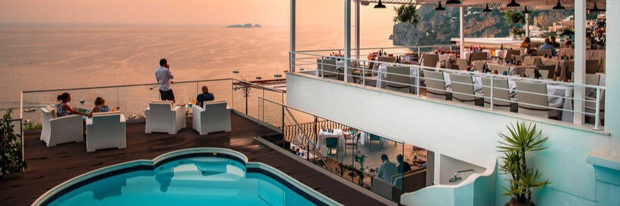Rooftop pool and ocean-view terrace at Hotel Eden Roc in Positano, Italy