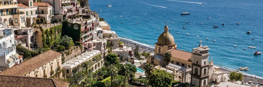 View of Hotel Palazzo Murat and the coastline in Positano, Italy