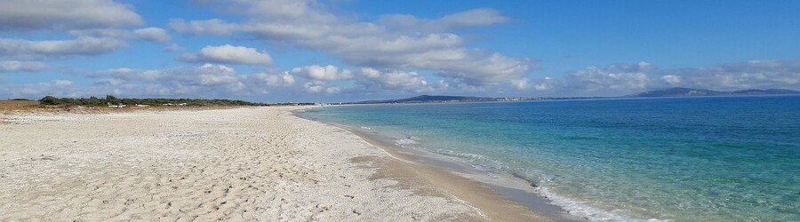 Wide sandy shoreline and turquoise water at Pazzona Beach near Stintino