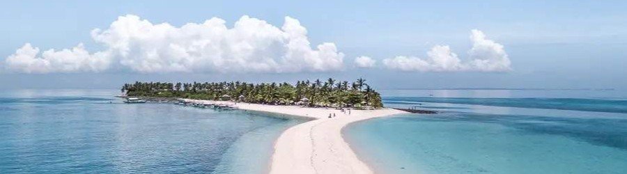 Aerial view of Malapascua Island sandbar with white sand and turquoise water