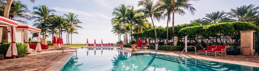 Luxury pool surrounded by palm trees at Acqualina Resort & Residences on the Beach in Sunny Isles Beach.