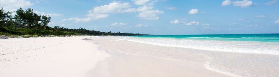 Wide stretch of soft white sand with gentle waves and natural greenery at Gordon’s Beach.