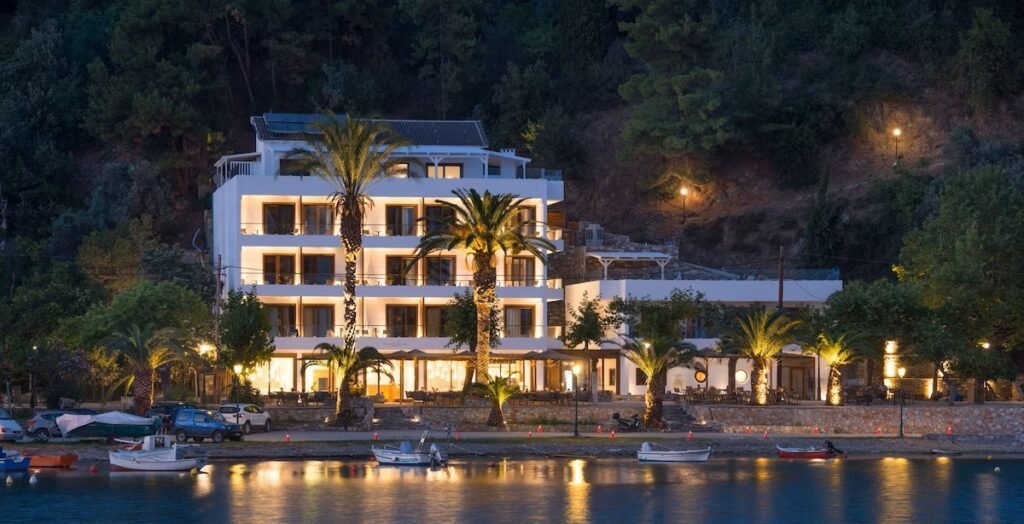 Natura Luxury Boutique Hotel in Skopelos with private pool suites, modern rooms, and waterfront setting