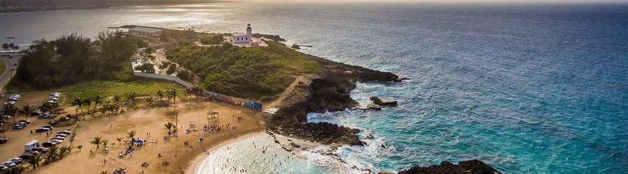 Aerial view of Punta Borinquen and the coastal cliffs in Puerto Rico.