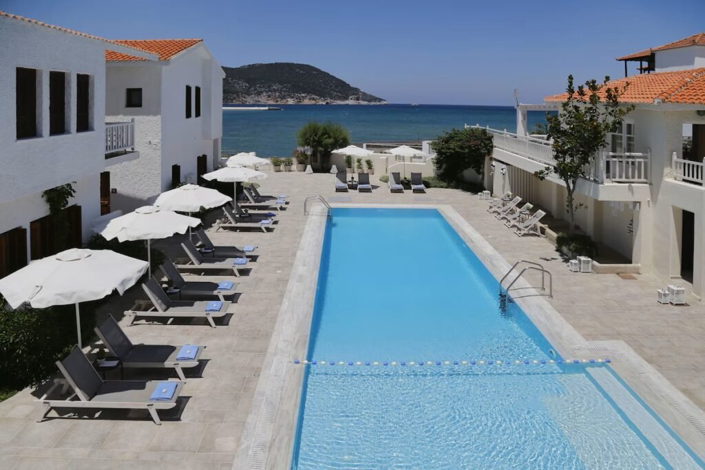 Skopelos Village Hotel with sea views, elegant rooms, and beachfront pool in Skopelos