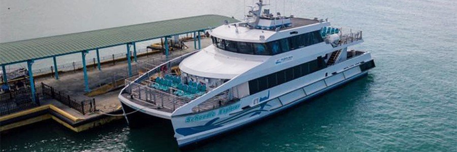 Passenger ferry docked at a terminal providing transportation between mainland Puerto Rico and Culebra