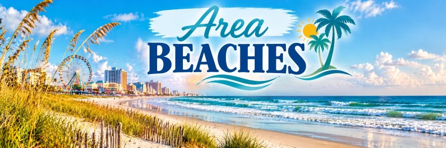 Daytona Beach Area Beaches | Florida Atlantic Coast Daytona Beach area beaches banner featuring sandy Atlantic shoreline, ocean waves, coastal dunes, and beachfront attractions.