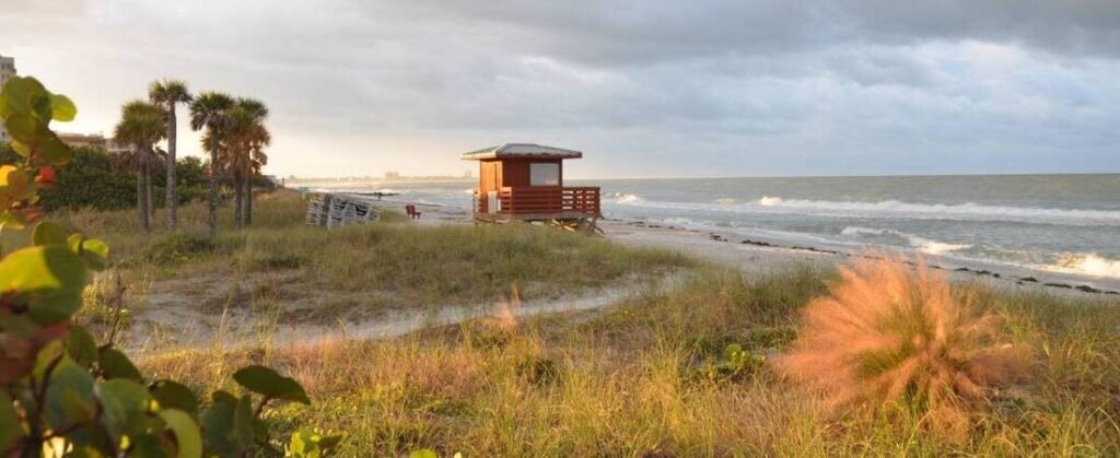Lifeguard stand overlooking Sarasota Beach on Florida's Gulf Coast