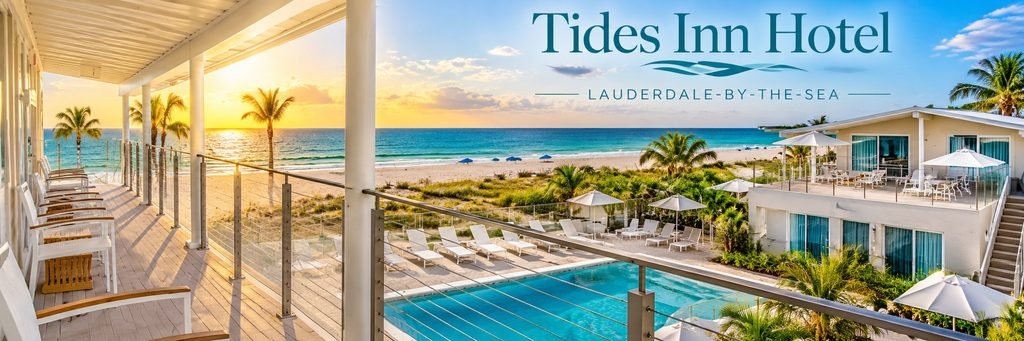 Oceanfront balcony with white chairs overlooking a turquoise swimming pool, sandy beach, tropical palms, and sparkling blue ocean.