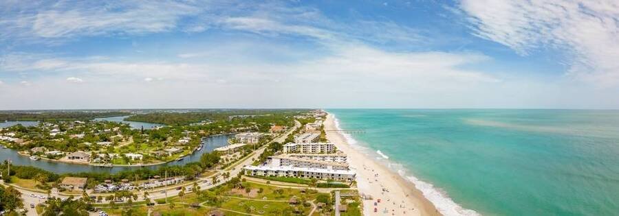 Aerial view of Vero Beach with white sand beaches and turquoise Atlantic Ocean