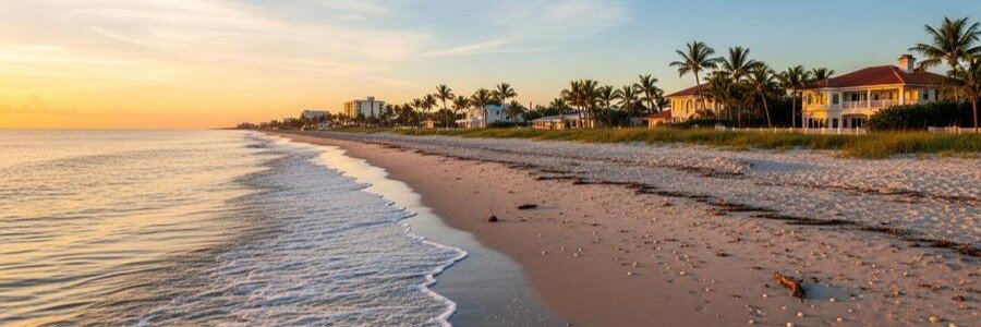 Beautiful Vero Beach Coastline | Beach Travel Destinations A peaceful stretch of sandy shoreline lined with palm trees and waterfront homes in Vero Beach, Florida.
