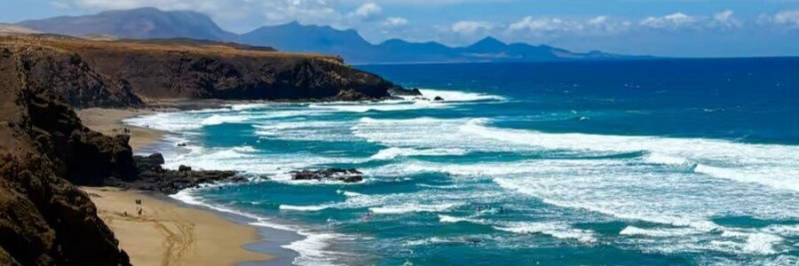 Rugged coastline and Atlantic Ocean near Caleta de Fuste in Fuerteventura