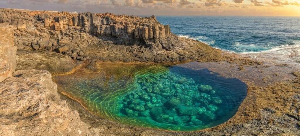 Natural volcanic rock pool near Caleta de Fuste in Fuerteventura