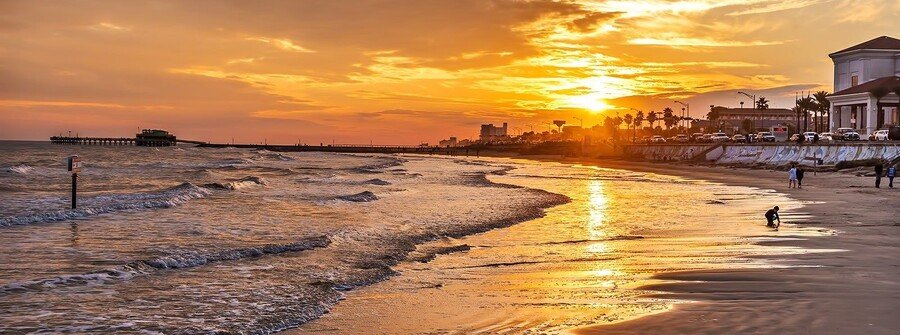 Galveston Beach Texas sunset along the Gulf Coast shoreline