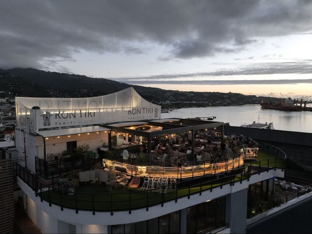 Boutique hotel in Tahiti with rooftop dining, harbor views, and modern guest room