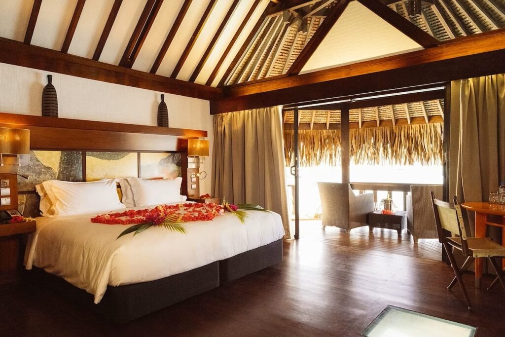 Sofitel Kia Ora Moorea overwater bungalows, beachfront lagoon, and luxury villa interior with private terrace