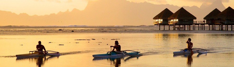 Tahiti Sunset Kayaking Near Overwater Bungalows