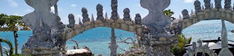 shell art sculptures at Le Palais de la Mer in Maupiti overlooking the lagoon