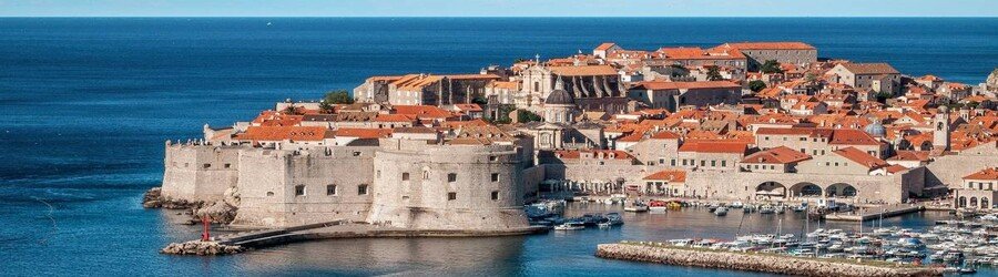 Dubrovnik old town and medieval city walls along the Adriatic Sea in Croatia