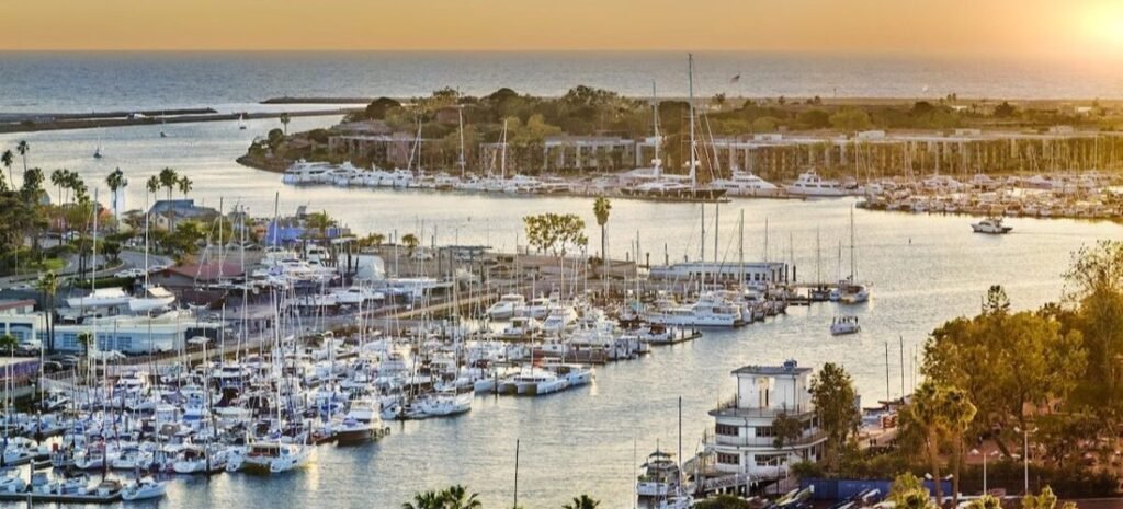 Colorful sunset over the harbor in Marina del Rey, California