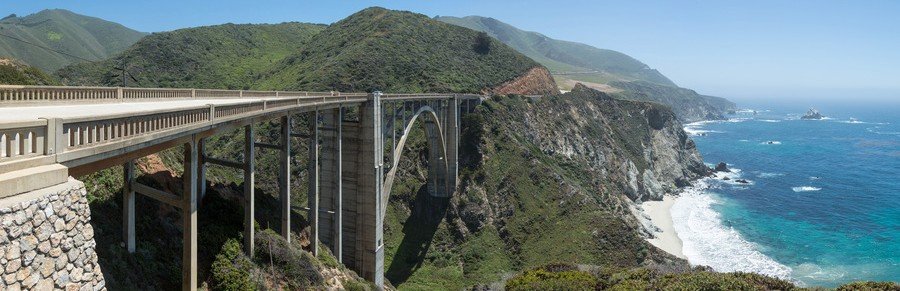 Bixby Bridge spans the rugged cliffs above the Pacific Ocean along California's scenic Big Sur coastline.