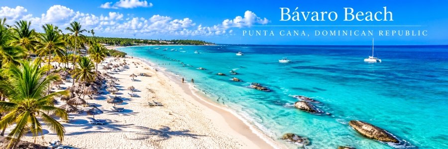 Bávaro Beach in Punta Cana, one of the world's beautiful beaches, with turquoise Caribbean waters, white sand, and swaying palm trees.