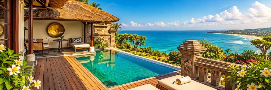 Four Seasons Resort Bali at Jimbaran Bay with a private infinity pool, tropical gardens, and panoramic ocean views.