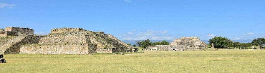 Ancient Zapotec pyramids at Monte Albán archaeological site in Oaxaca Mexico.